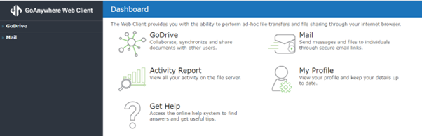 GoAnywhere free edition dashboard